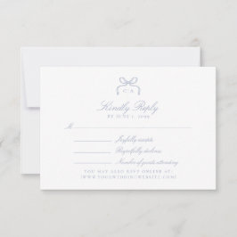 Monogram Blue Bow Wedding RSVP Card