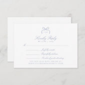 Monogram Blue Bow Wedding RSVP Card (Vorne/Hinten)