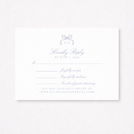 Monogram Blue Bow Wedding RSVP Card Karte