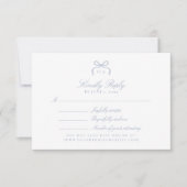 Monogram Blue Bow Wedding RSVP Card Karte (Vorderseite)