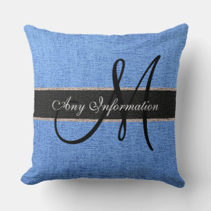 Monogram Blue Burlap Rustic Jute Kissen
