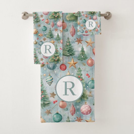 Monogram Blue Christmas Badhandtuch Set (Insitu)