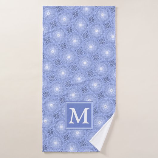 Monogram Blue Circles pattern Badehandtuch (Badehandtuch)