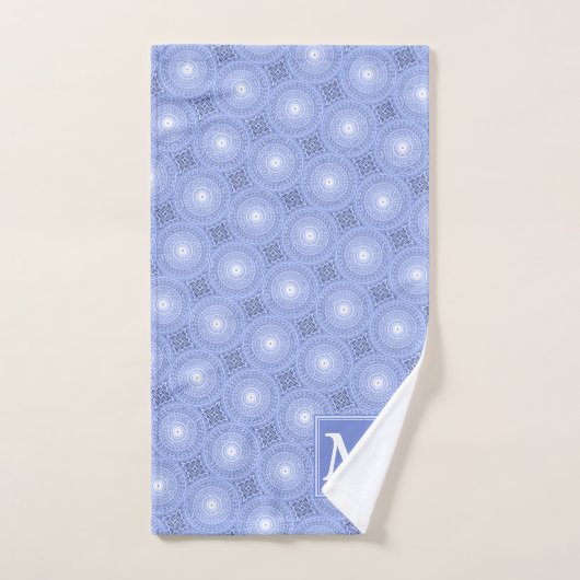 Monogram Blue Circles pattern Badhandtuch Set (Handtuch)