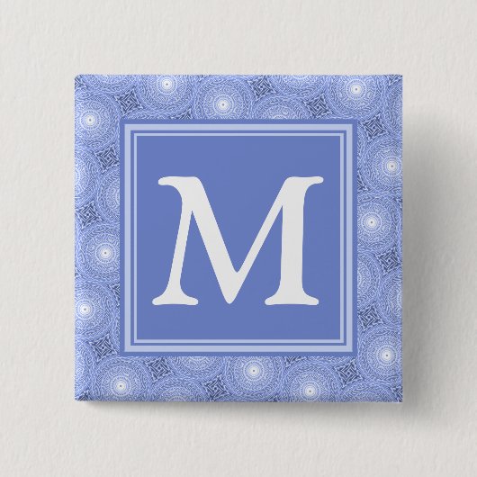 Monogram Blue Circles pattern Button (Vorderseite)