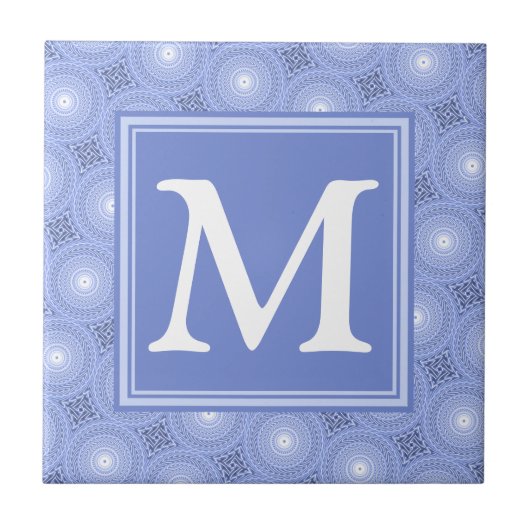Monogram Blue Circles pattern Fliese (Vorderseite)