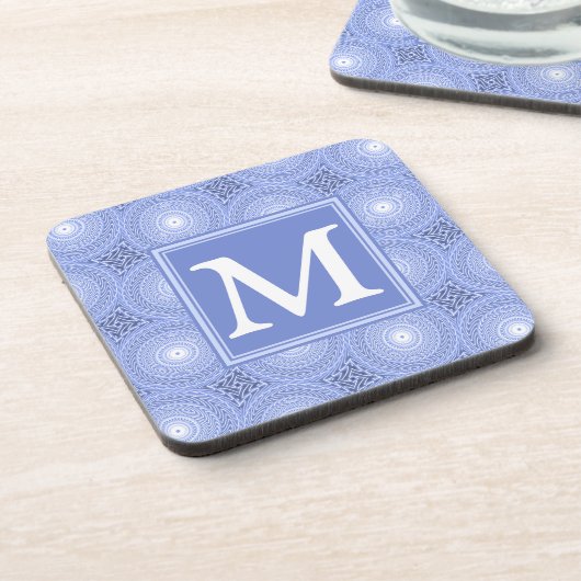 Monogram Blue Circles pattern Getränkeuntersetzer (Linke Seite)