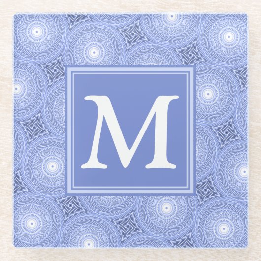 Monogram Blue Circles pattern Glasuntersetzer (Vorderseite)