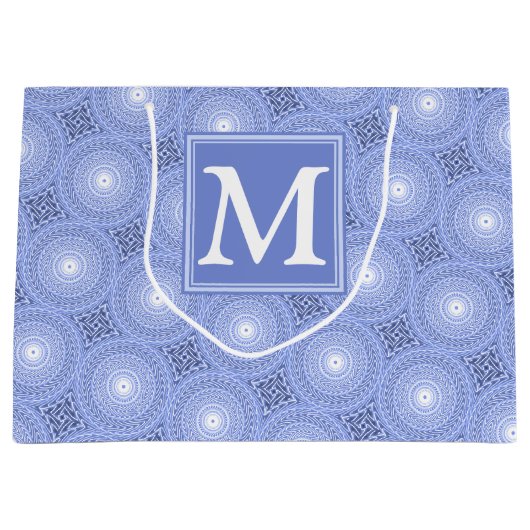 Monogram Blue Circles pattern Große Geschenktüte (Vorderseite)