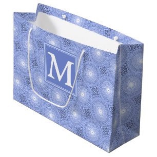 Monogram Blue Circles pattern Große Geschenktüte