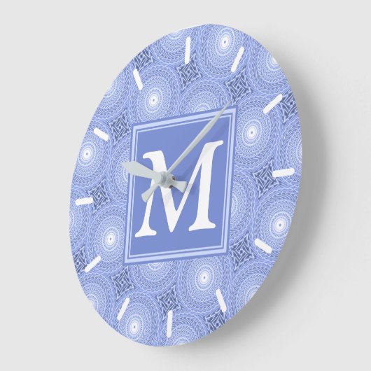 Monogram Blue Circles pattern Große Wanduhr (Winkel)