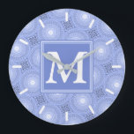 Monogram Blue Circles pattern Große Wanduhr<br><div class="desc">Monogram Blue Circles pattern</div>