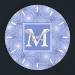 Monogram Blue Circles pattern Große Wanduhr<br><div class="desc">Monogram Blue Circles pattern</div>
