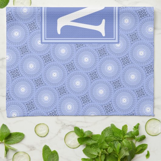 Monogram Blue Circles pattern Handtuch (Gefaltet)