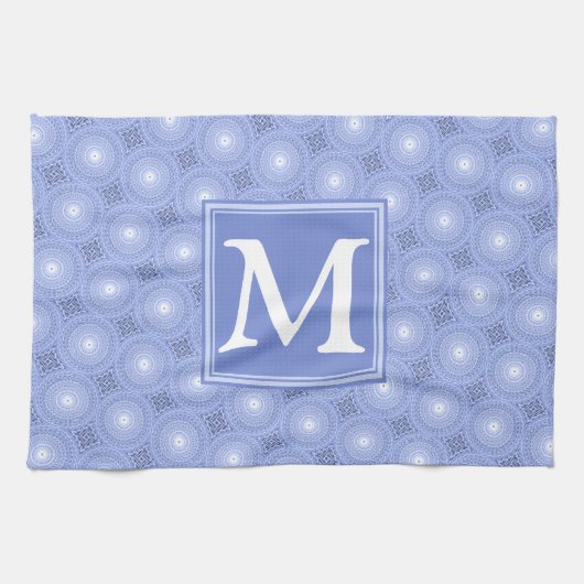Monogram Blue Circles pattern Handtuch (Horizontal)