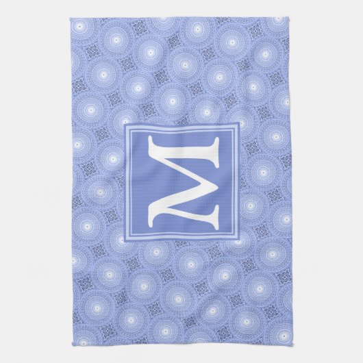 Monogram Blue Circles pattern Handtuch (Vertikal)
