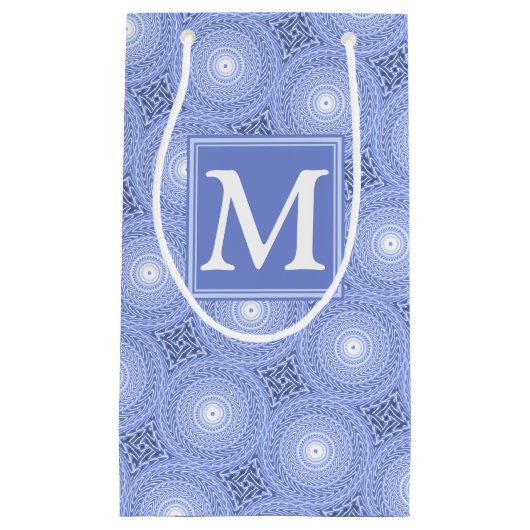 Monogram Blue Circles pattern Kleine Geschenktüte (Vorderseite)