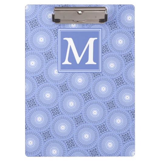 Monogram Blue Circles pattern Klemmbrett (Vorderseite)