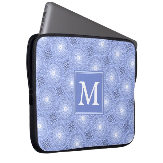 Monogram Blue Circles pattern Laptopschutzhülle (Vorne Rechts)