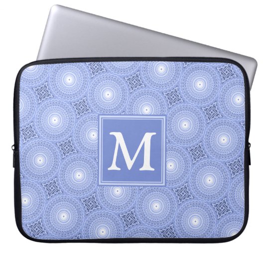 Monogram Blue Circles pattern Laptopschutzhülle (Vorderseite)