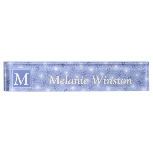Monogram Blue Circles pattern Namensplakette (Vorderseite)