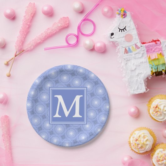 Monogram Blue Circles pattern Pappteller (Party)
