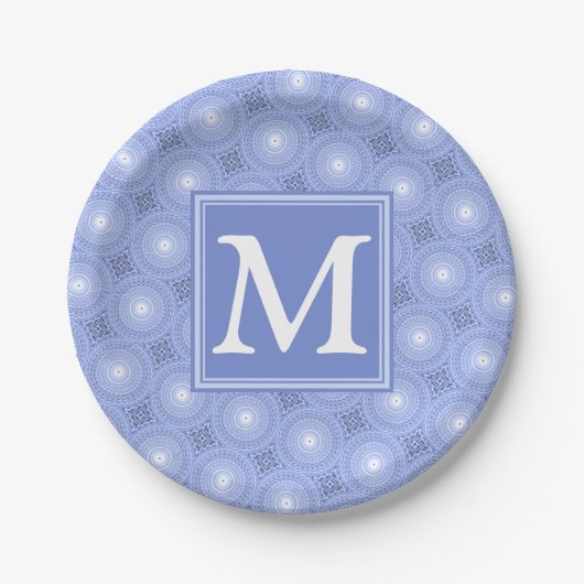 Monogram Blue Circles pattern Pappteller (Vorderseite)