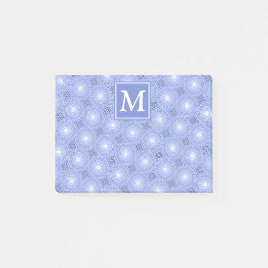 Monogram Blue Circles pattern Post-it Klebezettel (Vorderseite)