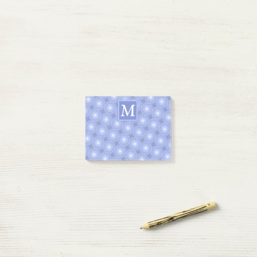 Monogram Blue Circles pattern Post-it Klebezettel (Auf Schreibtisch)