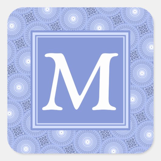 Monogram Blue Circles pattern Quadratischer Aufkleber (Vorderseite)