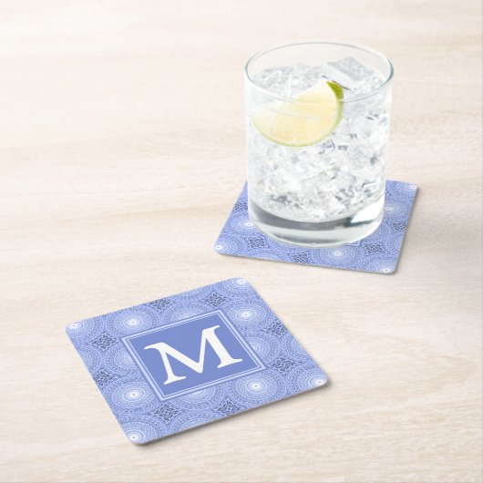 Monogram Blue Circles pattern Rechteckiger Pappuntersetzer (Vor Ort)