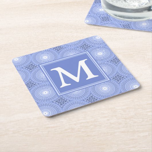 Monogram Blue Circles pattern Rechteckiger Pappuntersetzer (angewinkelt)