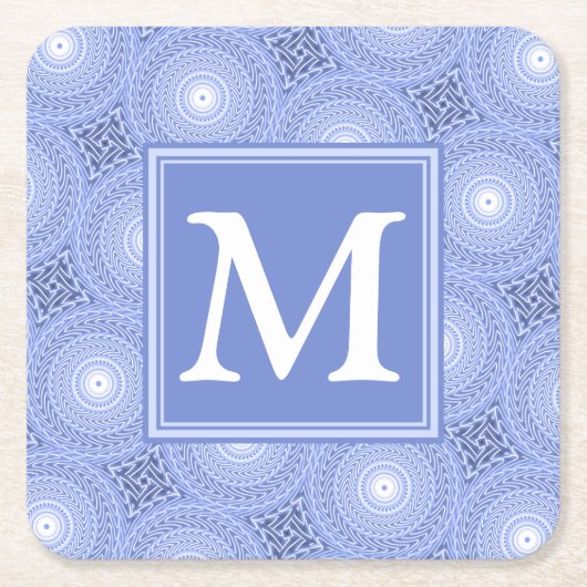Monogram Blue Circles pattern Rechteckiger Pappuntersetzer (Vorderseite)