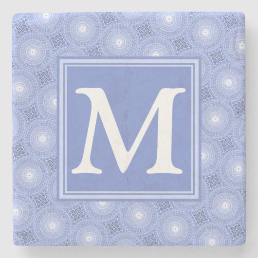 Monogram Blue Circles pattern Steinuntersetzer (Vorderseite)