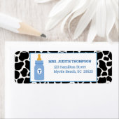 Monogram Blue Cowprint Miles a Holic Address Label (Insitu)
