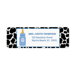 Monogram Blue Cowprint Miles a Holic Address Label