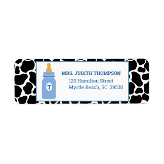 Monogram Blue Cowprint Miles a Holic Address Label