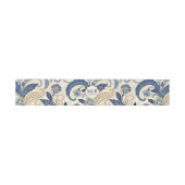 Monogram Blue & Cream Damask Floral Wedding Einladungsbanderole (Flach)