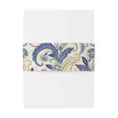 Monogram Blue & Cream Damask Floral Wedding Einladungsbanderole (Rückseitenbeispiel)
