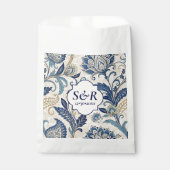 Monogram Blue & Cream Damask Floral Wedding Geschenktütchen (Vorderseite)