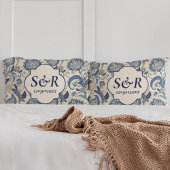 Monogram Blue & Cream Damask Floral Wedding Kissenbezug