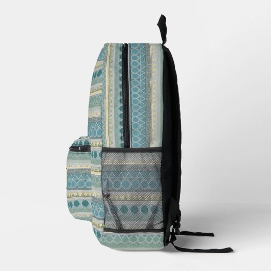 Monogram Blue Cream Ocean Gemustert Stylish Modern Bedruckter Rucksack (Rechts)