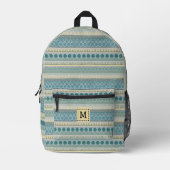 Monogram Blue Cream Ocean Gemustert Stylish Modern Bedruckter Rucksack (Vorderseite)