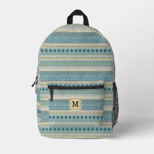 Monogram Blue Cream Ocean Gemustert Stylish Modern Bedruckter Rucksack
