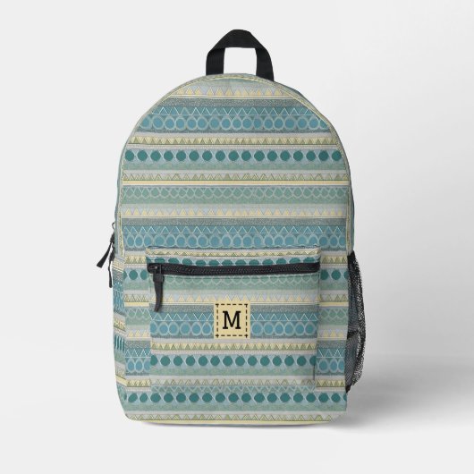 Monogram Blue Cream Ocean Gemustert Stylish Modern Bedruckter Rucksack (Vorderseite)