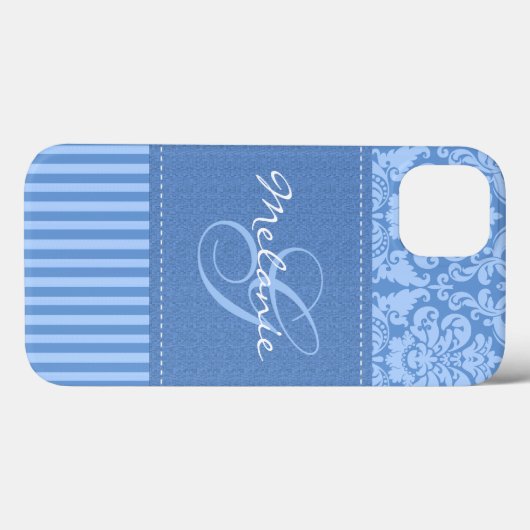 Monogram Blue Damask Strip-iPad Air Hüllen (Rückseite (Horizontal))