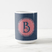 Monogram, Blue Denim Red White Karo 15oz Kaffeetasse (Mittel)