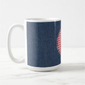 Monogram, Blue Denim Red White Karo 15oz Kaffeetasse (Links)