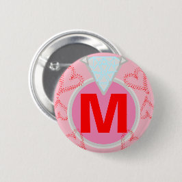 Monogram Blue Diamond Red Hearts Button
