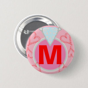Monogram Blue Diamond Red Hearts Button